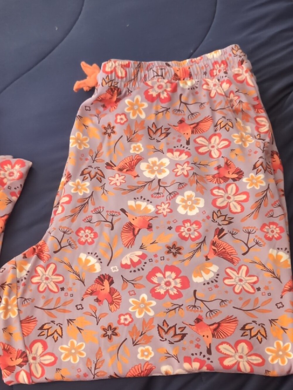 Duluth Trading Co Womens Lavender Long Sleeved PJ Set, Floral Bird Print - Picture 3 of 6